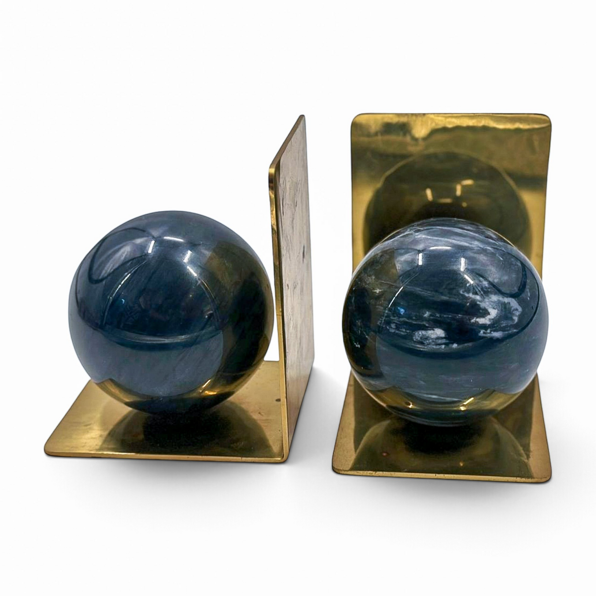 Vintage Brass & Marble Bookends