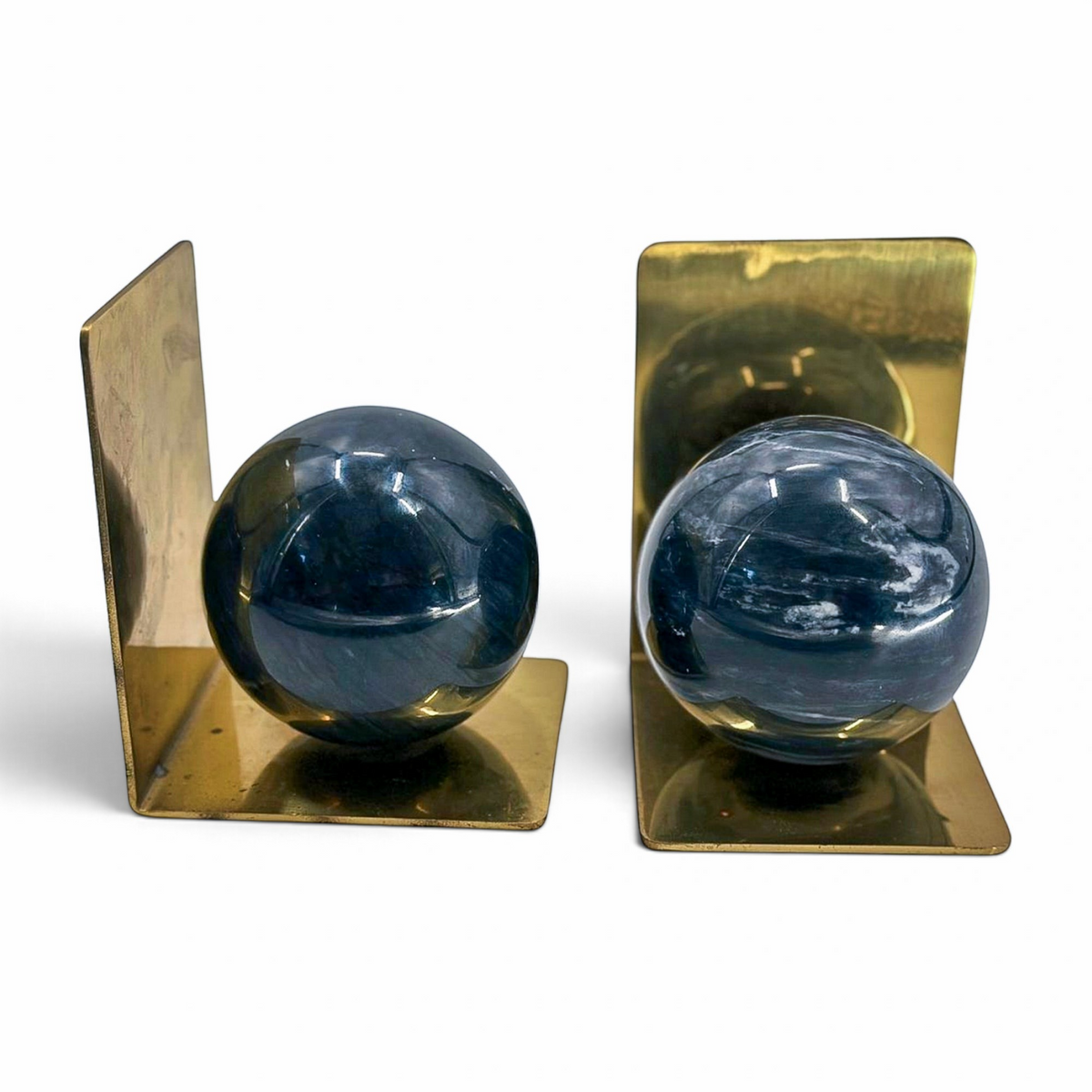 Vintage Brass & Marble Bookends