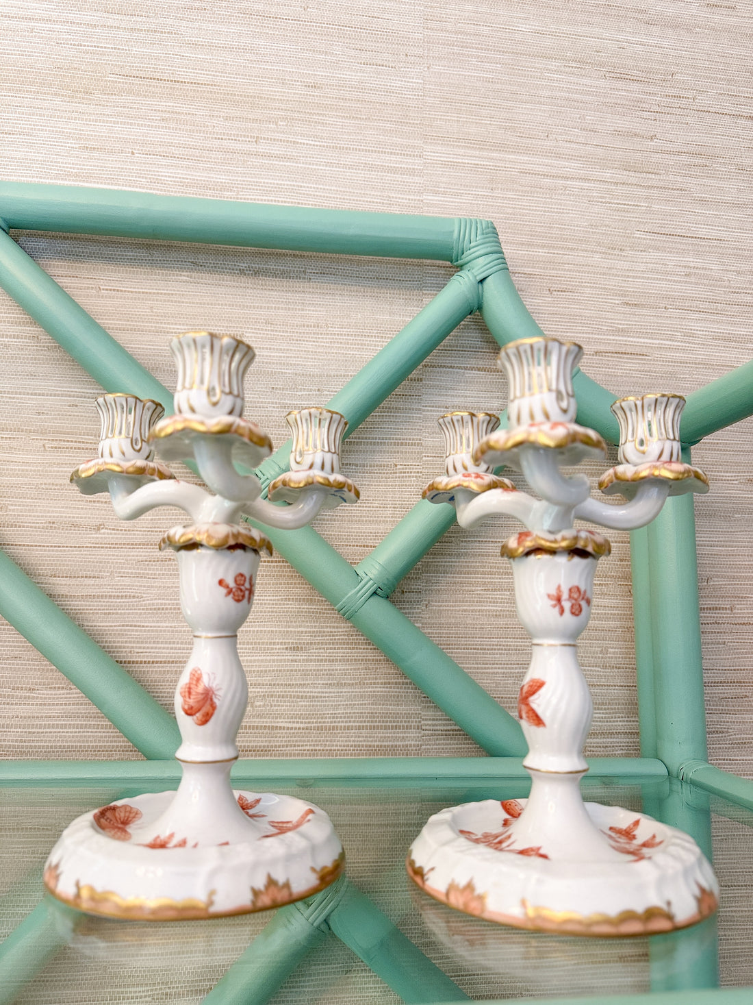 Herend Chinese Bouquet Rust — Candelabra Pair