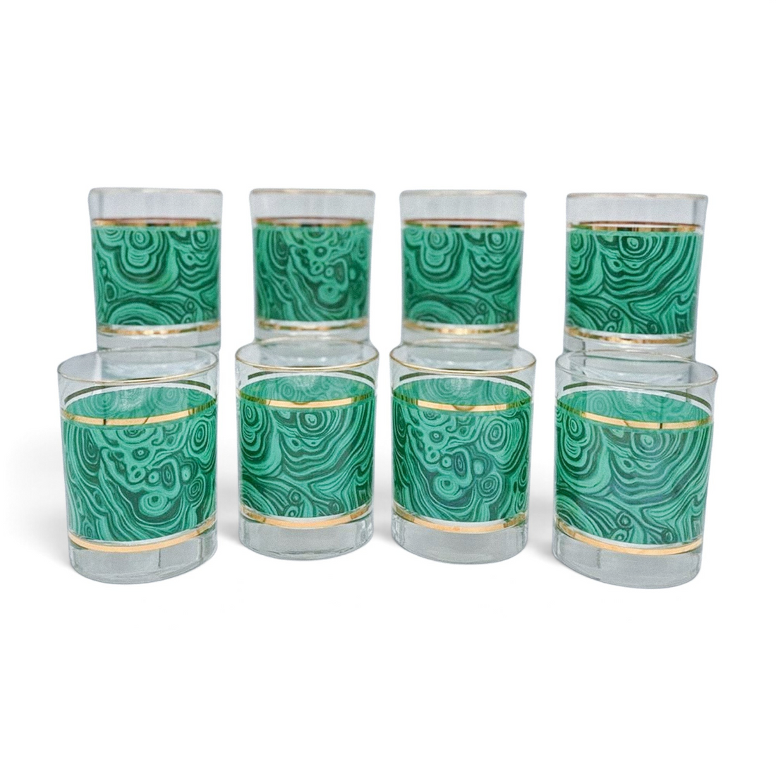 Vintage Malachite-Style Glasses (Set of 8)