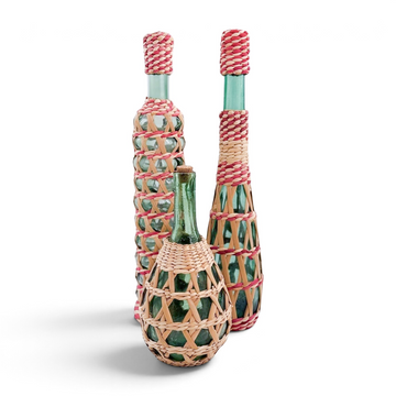 Vintage Woven Glass Bottles (Set of 3)