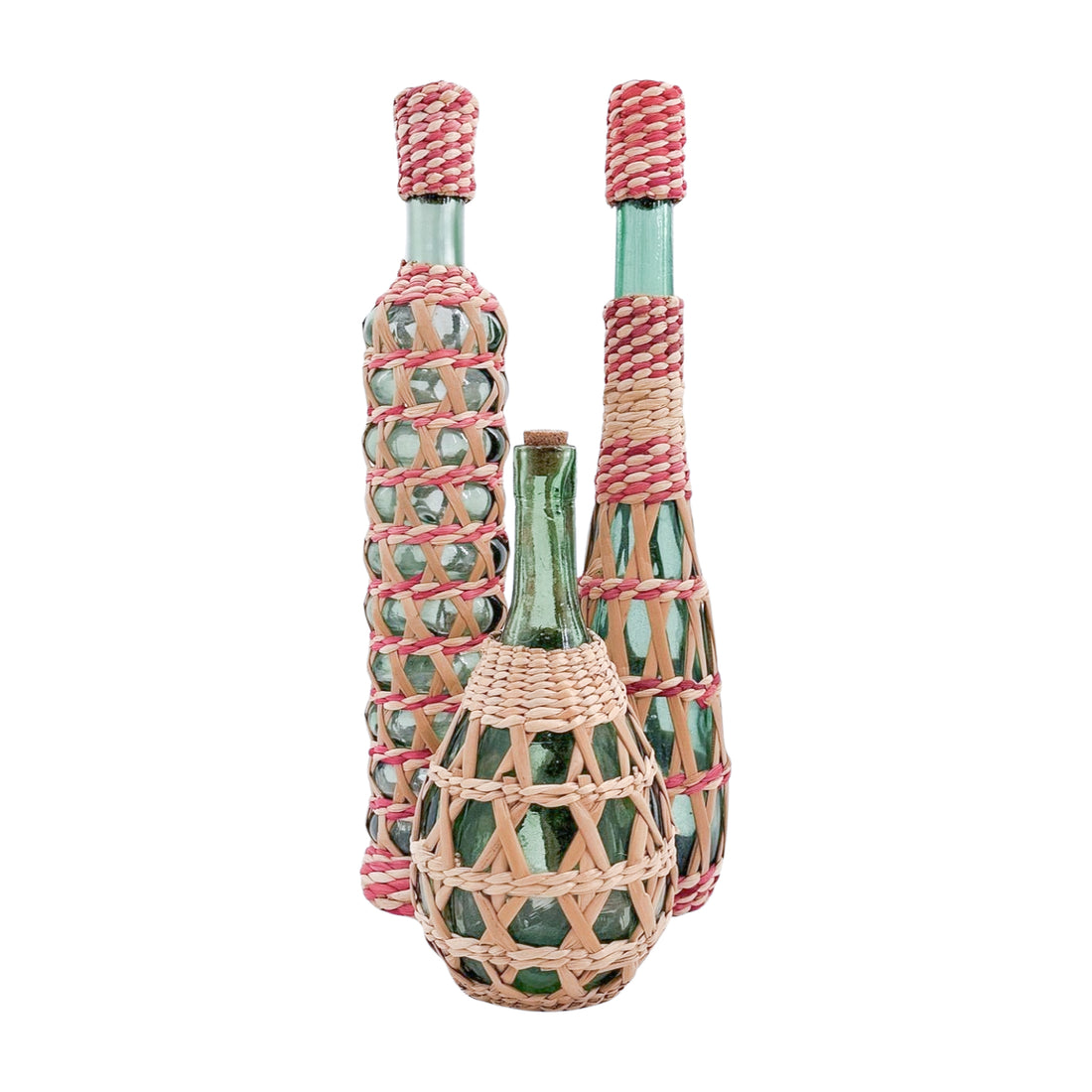 Vintage Woven Glass Bottles (Set of 3)