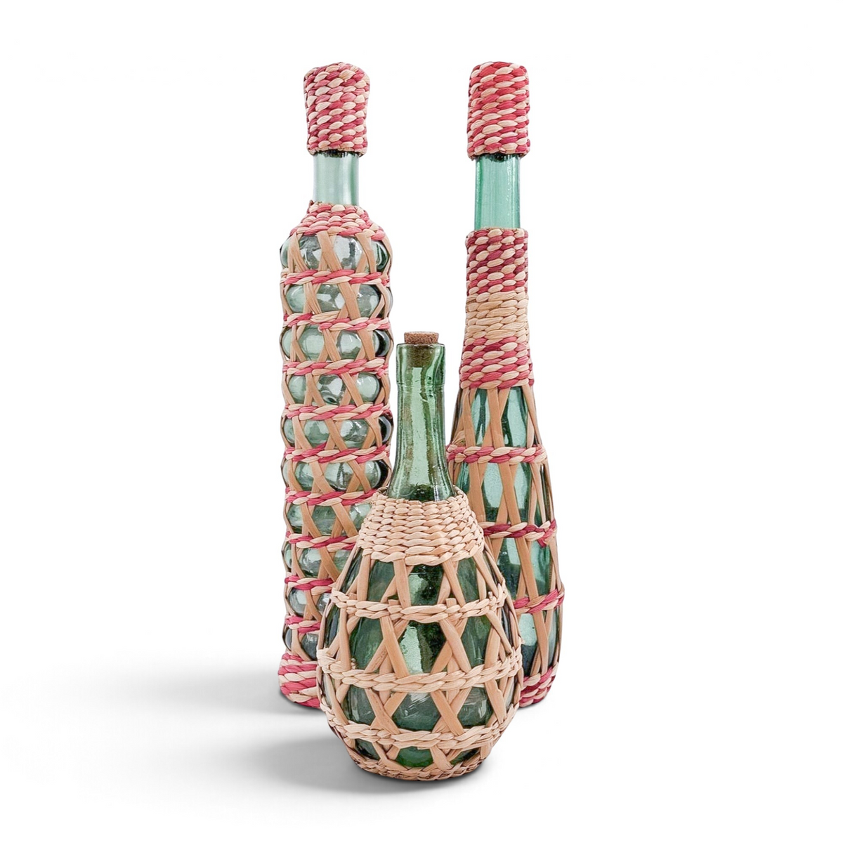 Vintage Woven Glass Bottles (Set of 3)
