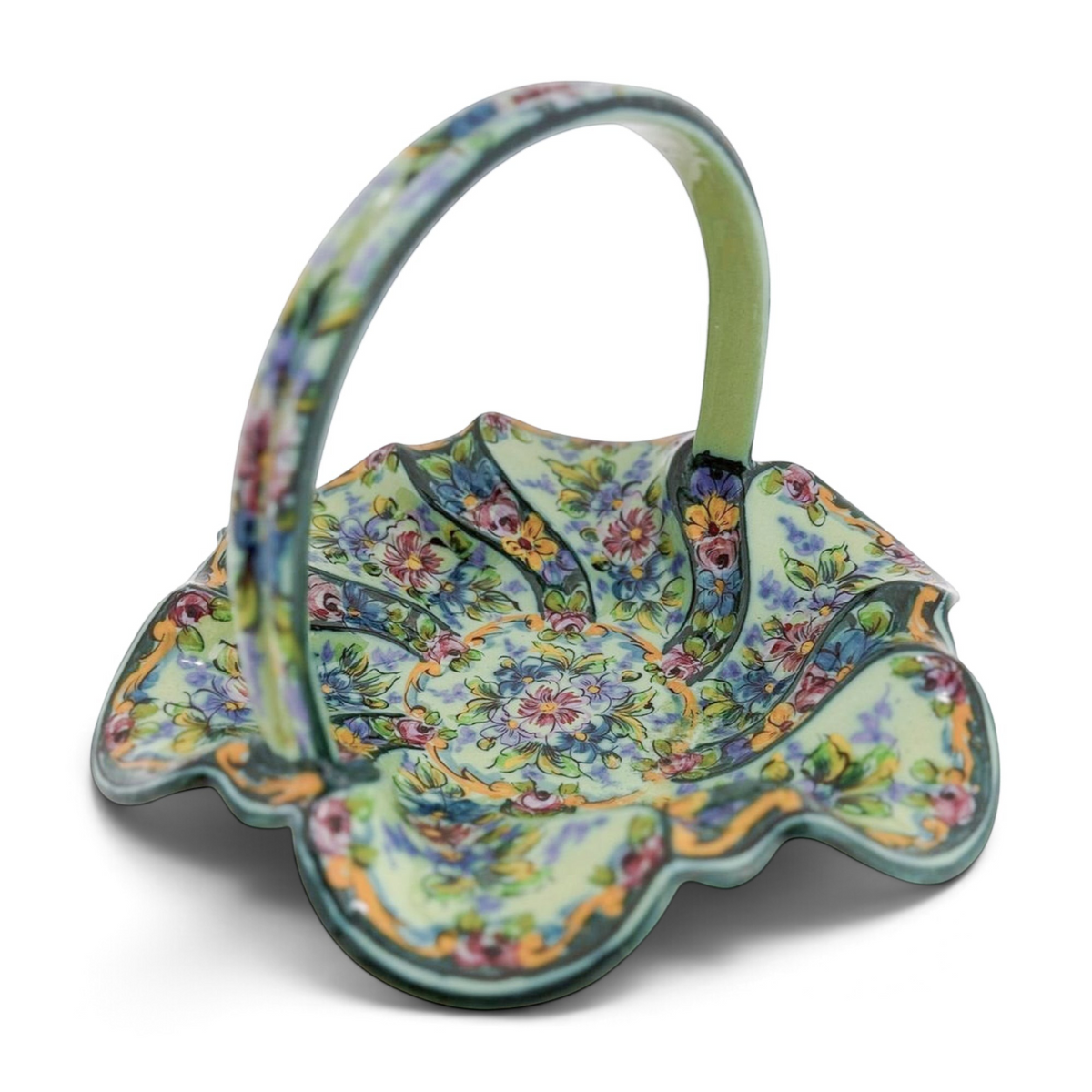 Vintage Majolica Basket Dish