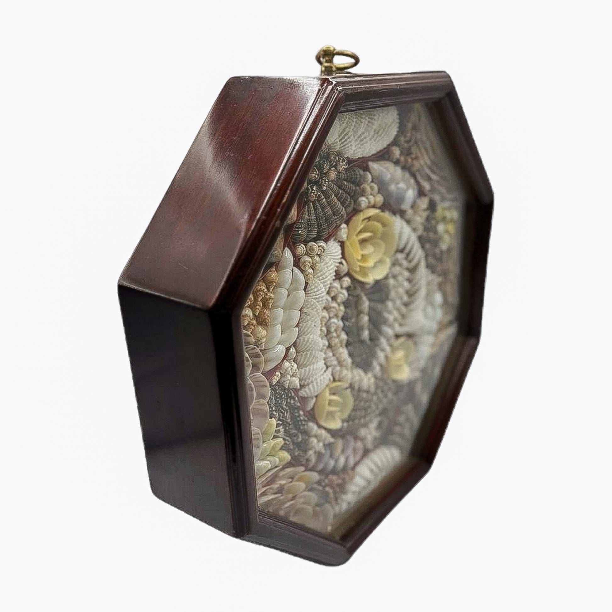 Antique Sailor’s Valentine Shellwork in Octagonal Wooden Case