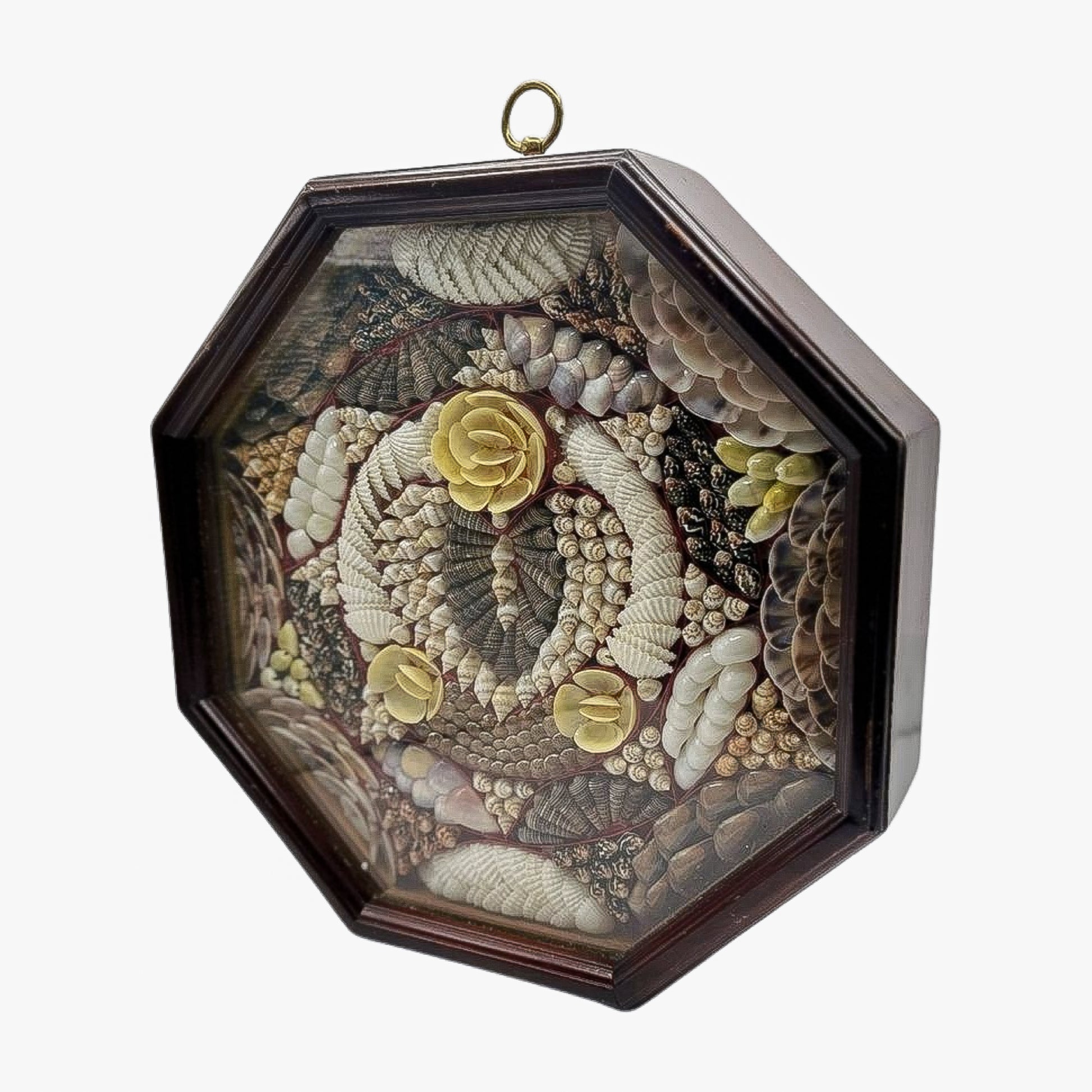 Antique Sailor’s Valentine Shellwork in Octagonal Wooden Case