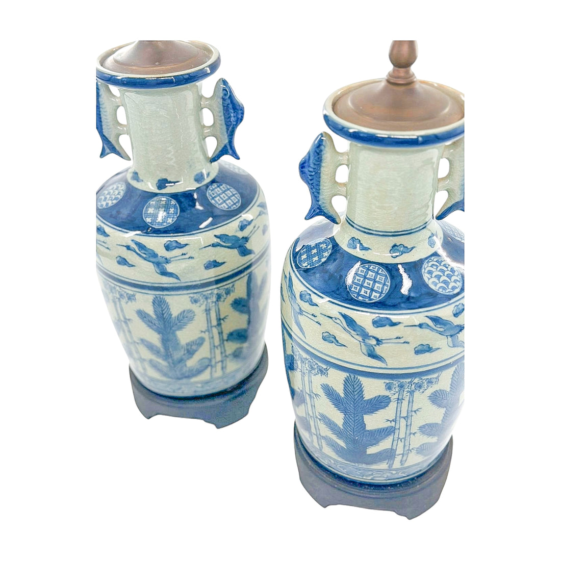 Vintage Fish and Heron Lamps, A Pair
