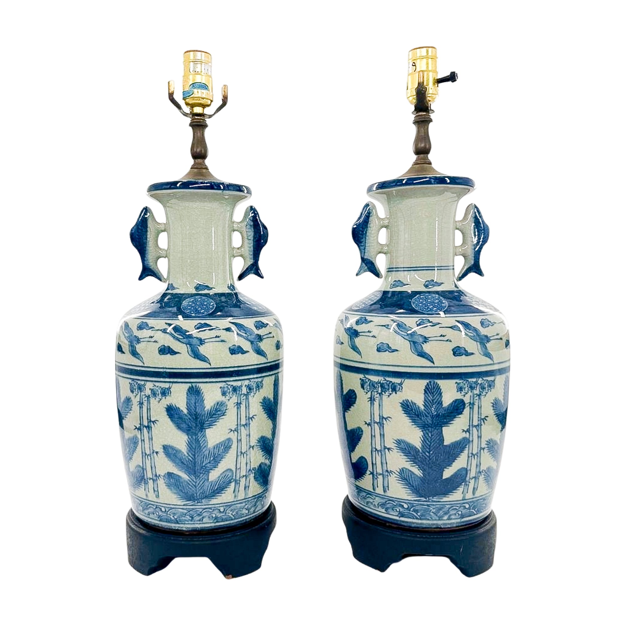 Vintage Fish and Heron Lamps, A Pair