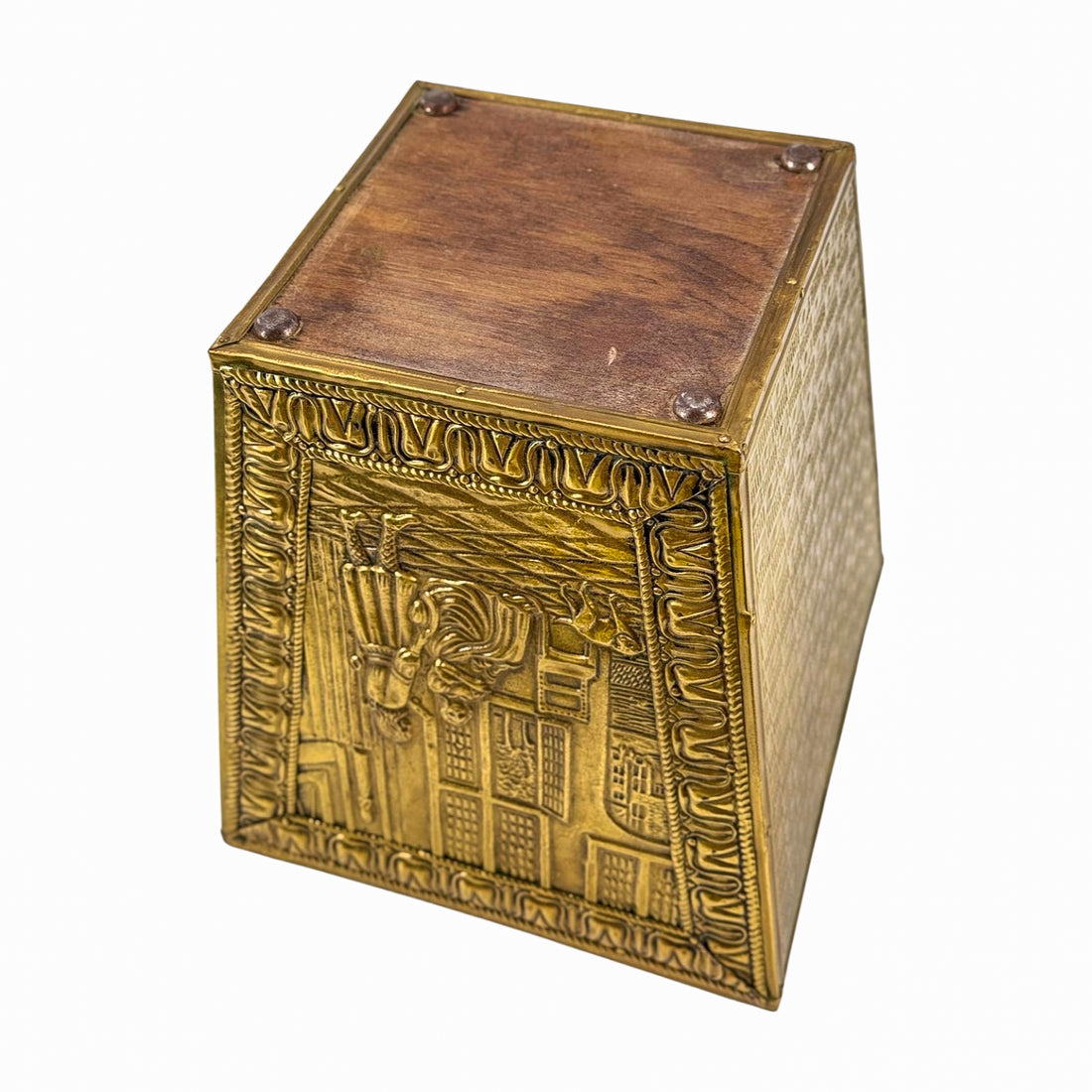 Embossed Brass Figural Cachepot