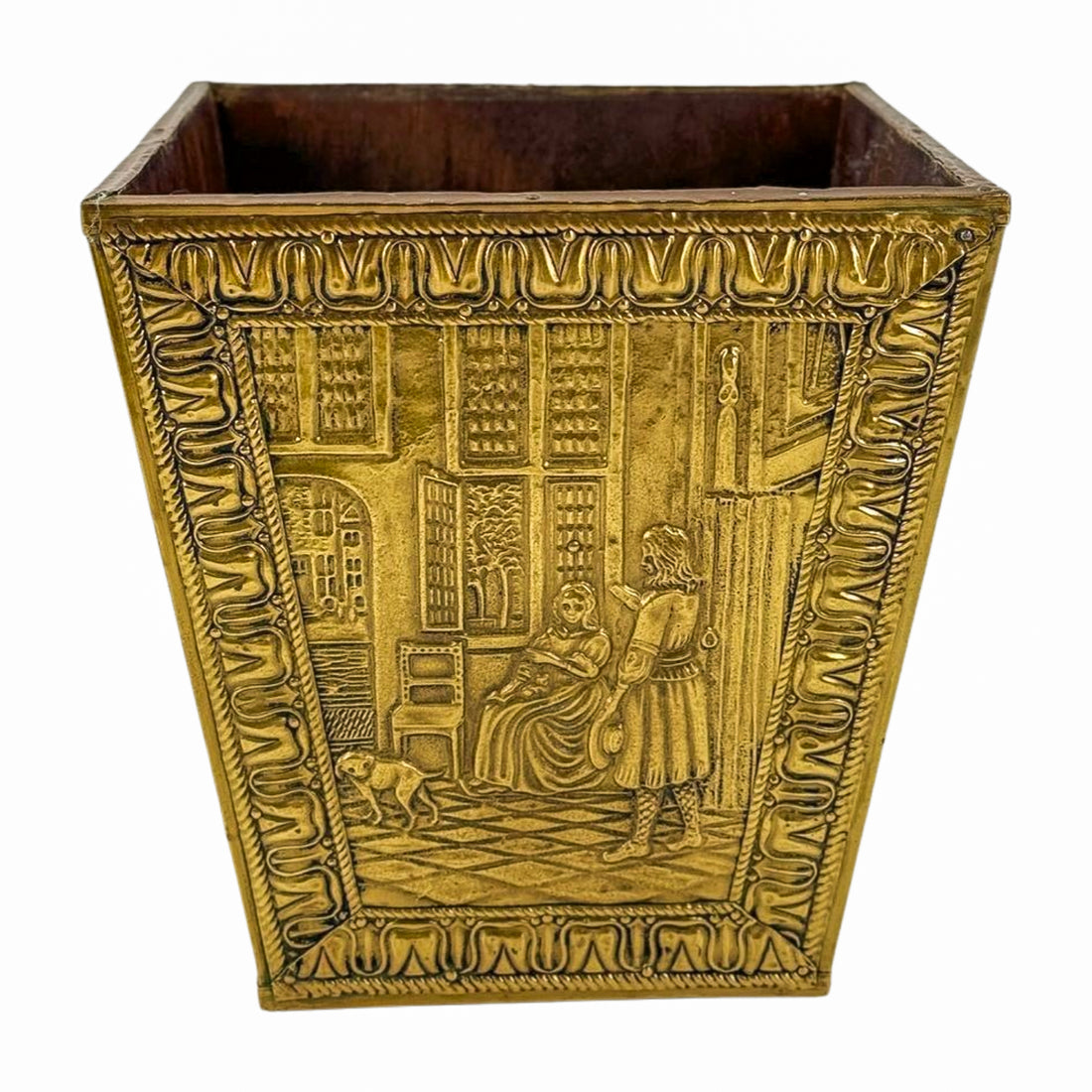 Embossed Brass Figural Cachepot