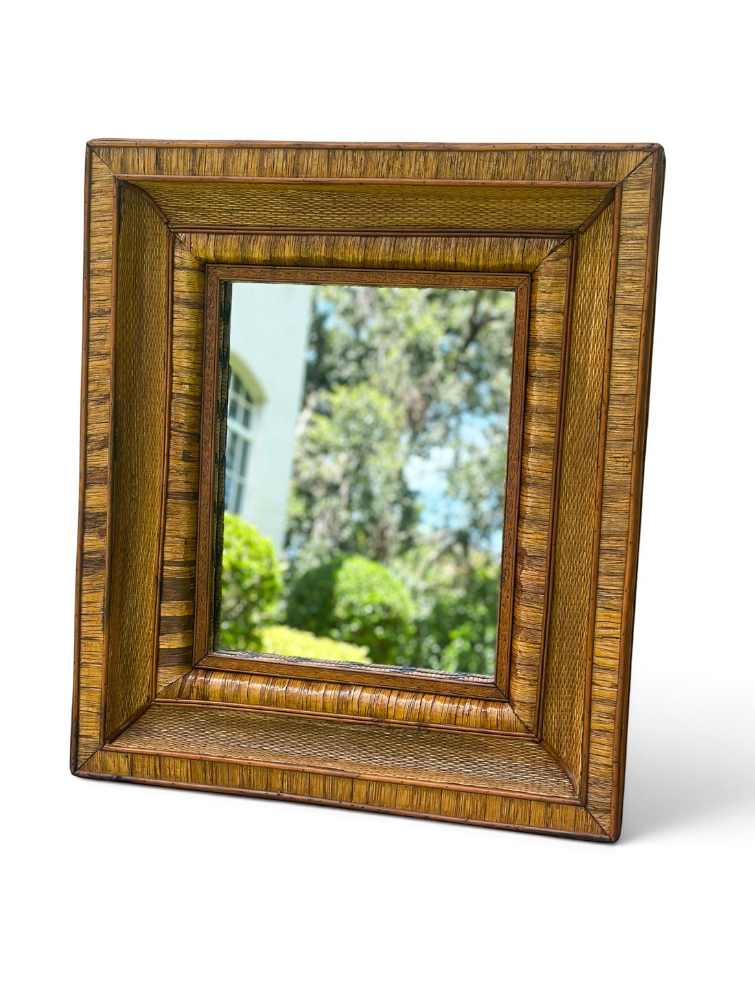 Vintage Burnt Rattan Mirror