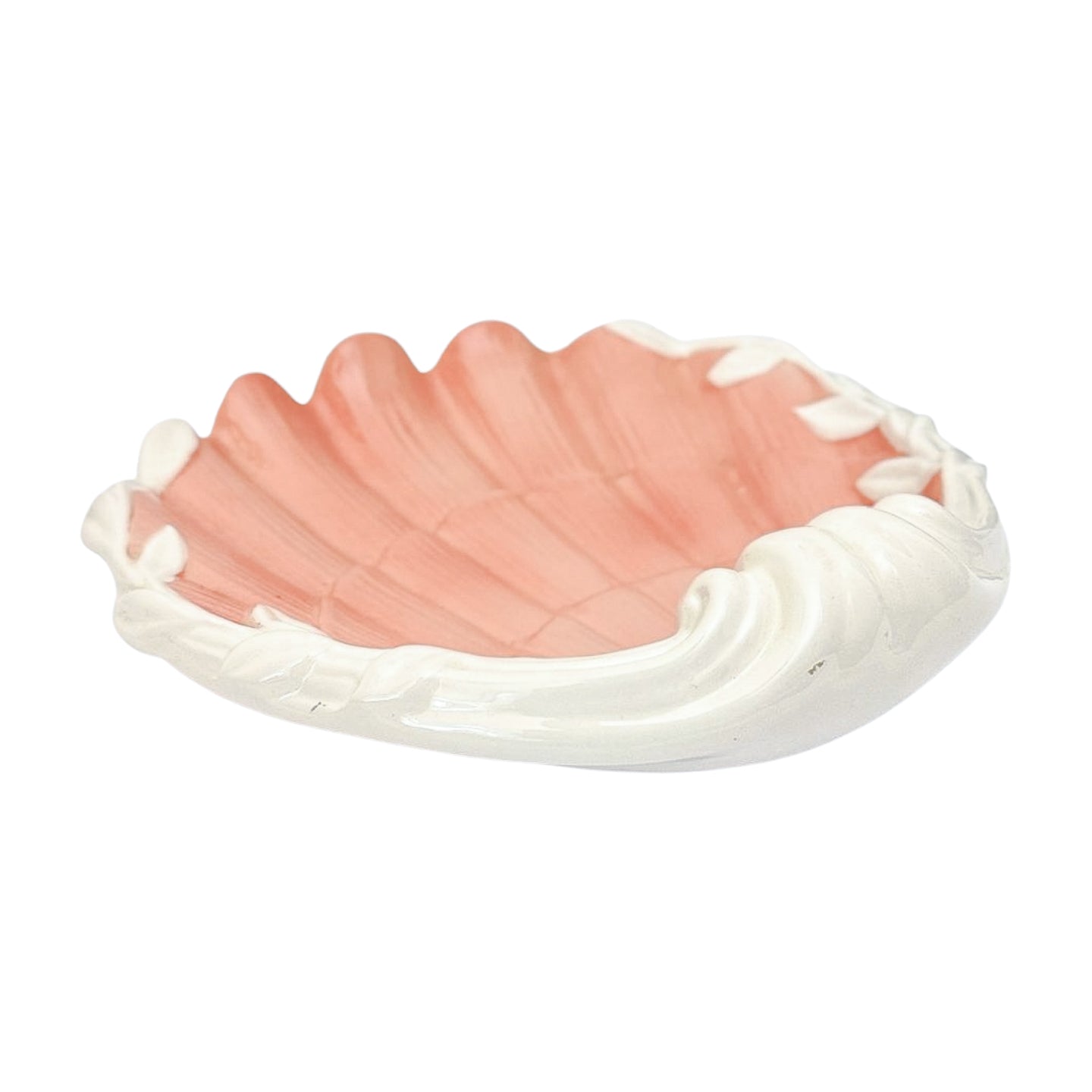 Fitz and Floyd Shell Dish | Coral Glaze with Cream Edge