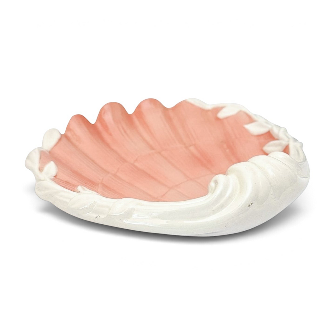 Fitz and Floyd Shell Dish | Coral Glaze with Cream Edge