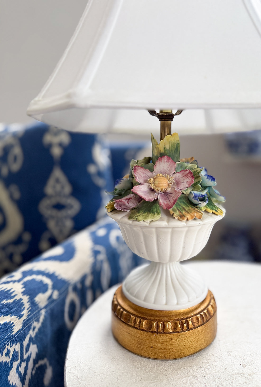 Floral Encrusted Porcelain Urn Lamp — Capodimonte-Style