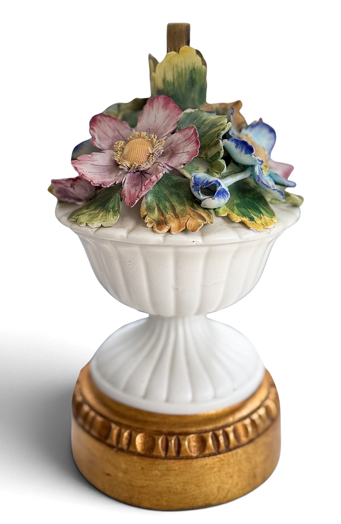 Floral Encrusted Porcelain Urn Lamp — Capodimonte-Style