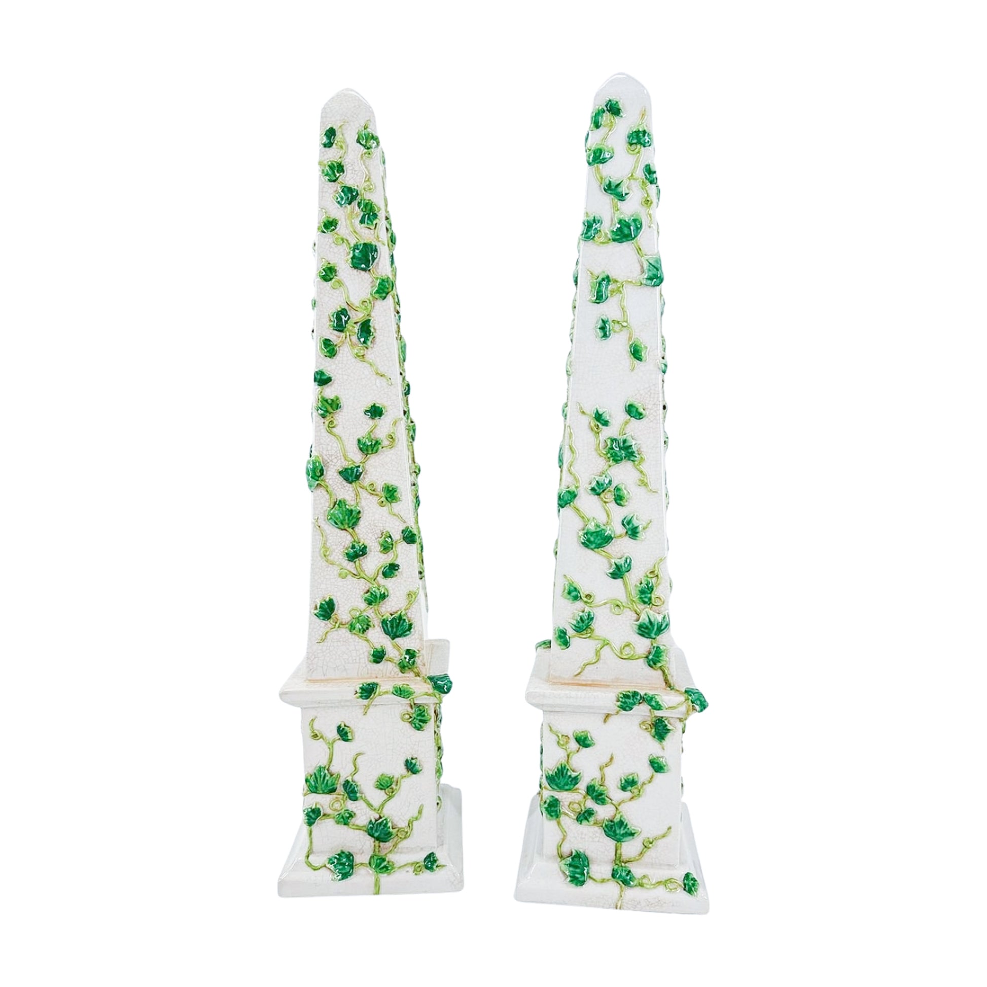 Large Ceramic Obelisks with Vine Relief (Pair)
