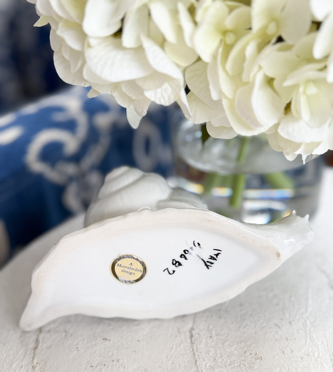 Mottahedeh White Ceramic Snail Flower Frog