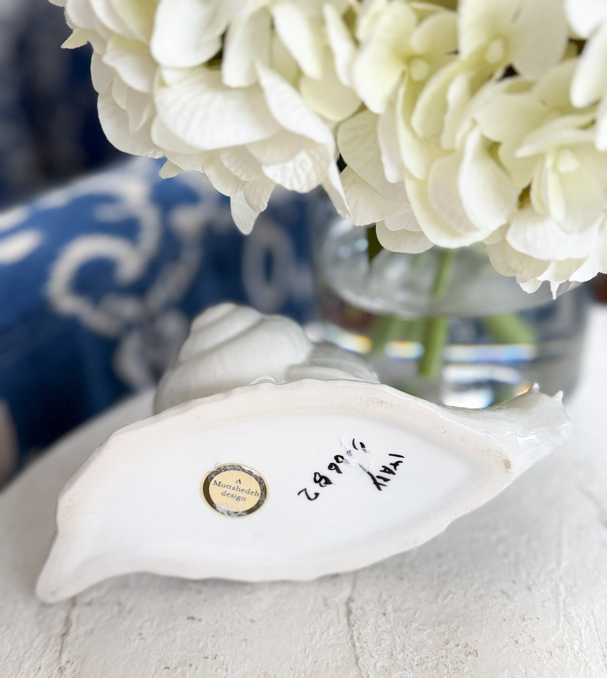 Mottahedeh White Ceramic Snail Flower Frog