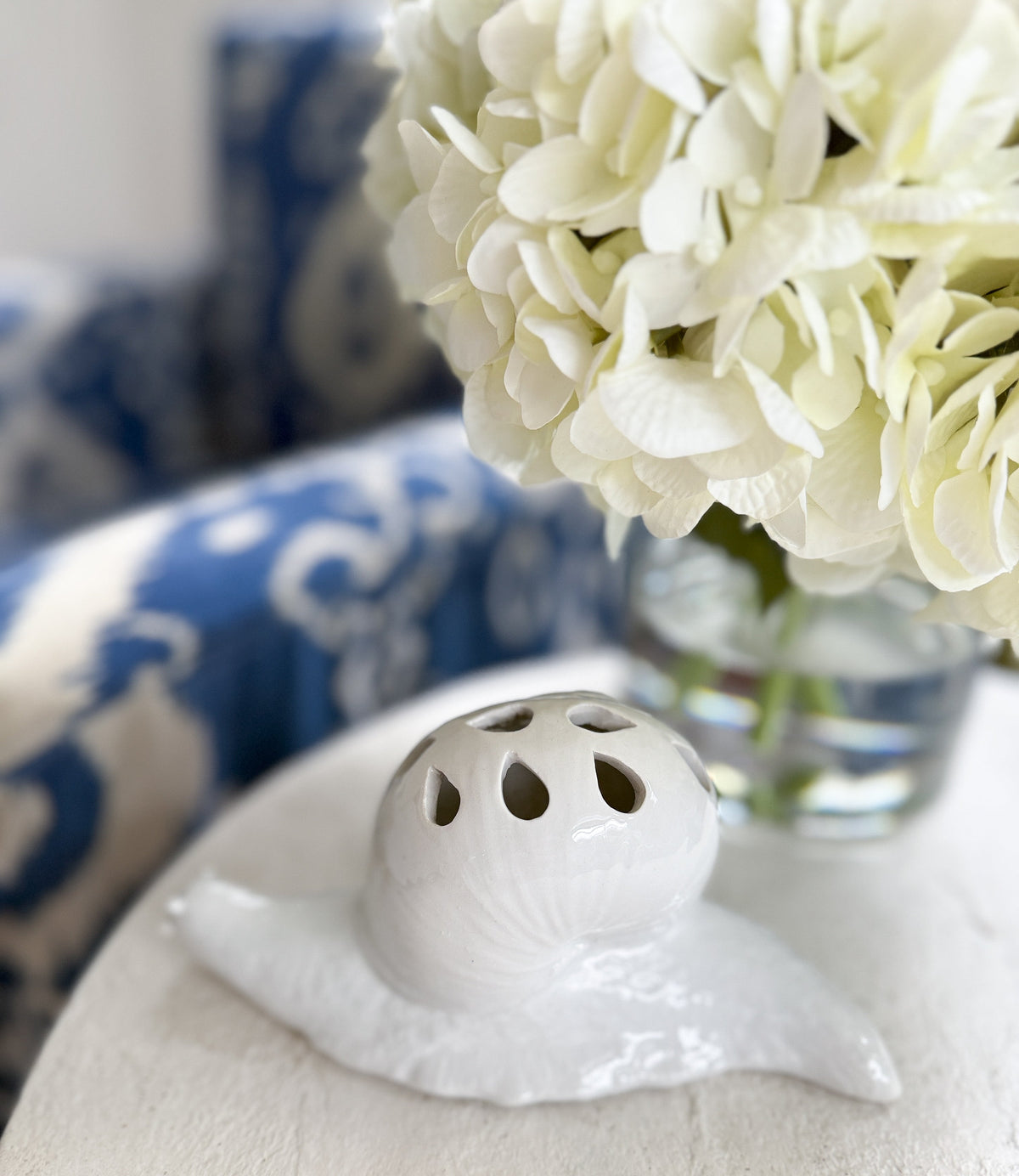 Mottahedeh White Ceramic Snail Flower Frog