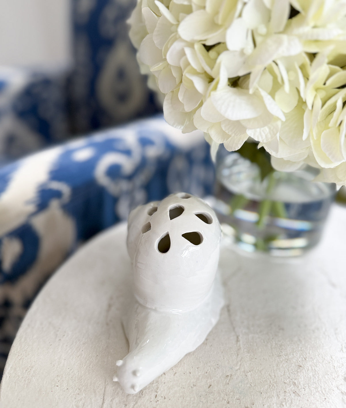 Mottahedeh White Ceramic Snail Flower Frog