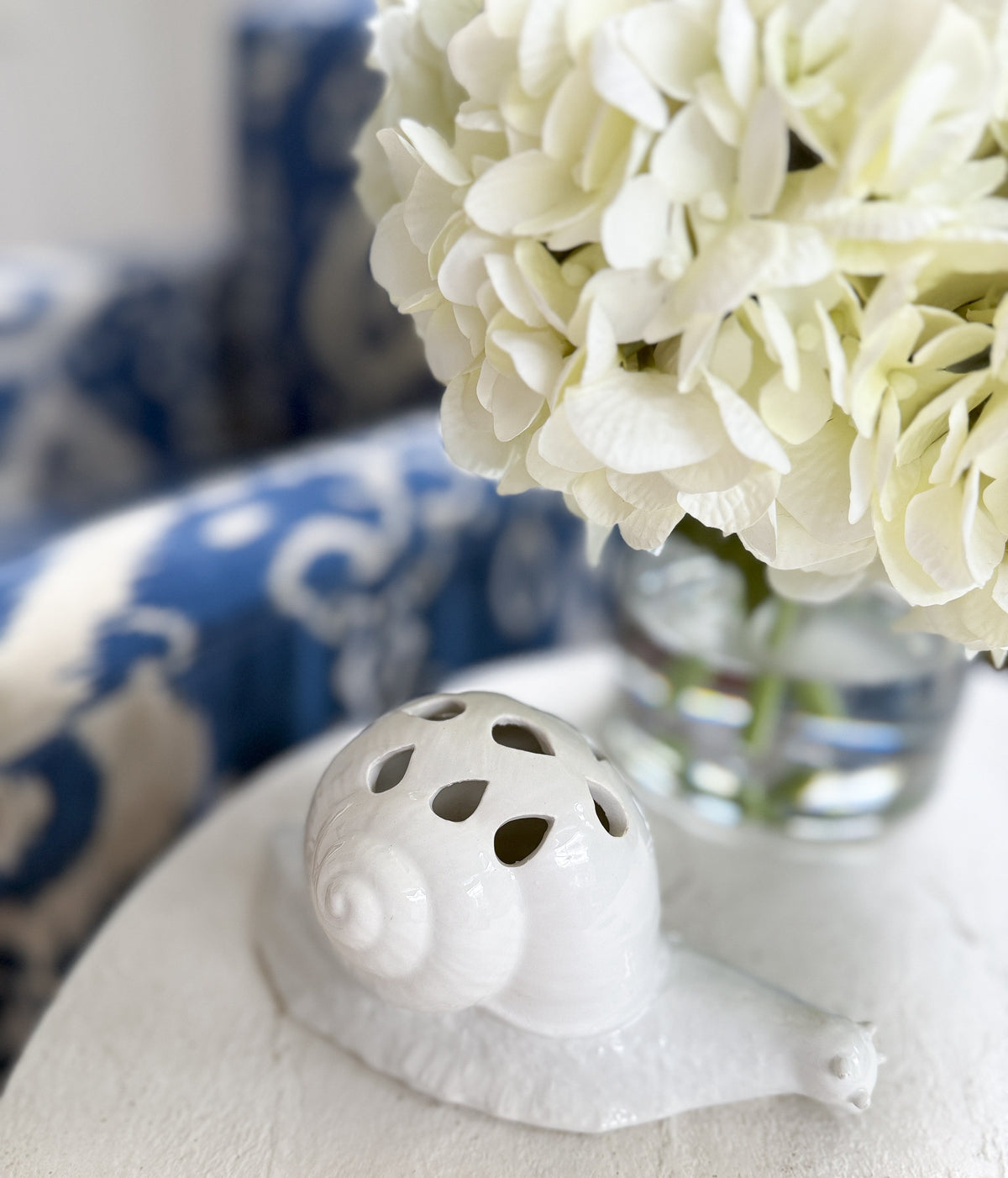 Mottahedeh White Ceramic Snail Flower Frog
