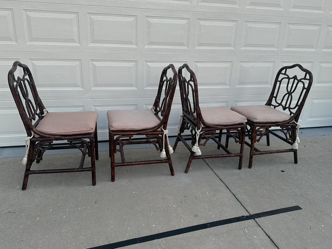 Set of 4 Faux Tortoiseshell Bamboo Dining Chairs