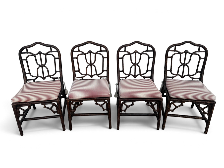 Set of 4 Faux Tortoiseshell Bamboo Dining Chairs