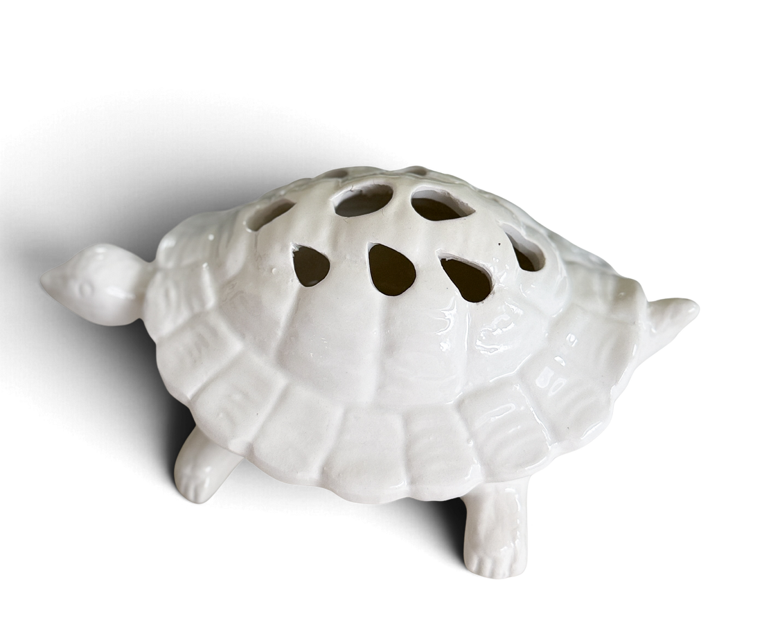 Mottahedeh White Ceramic Turtle Flower Frog