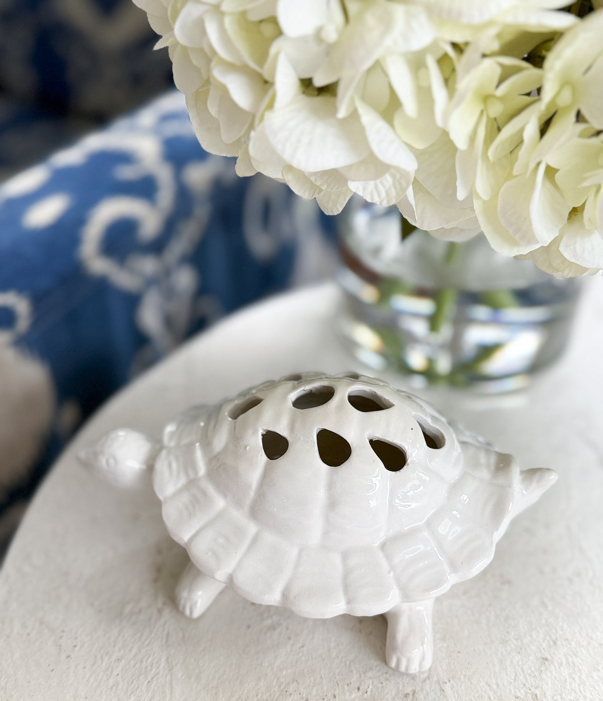 Mottahedeh White Ceramic Turtle Flower Frog