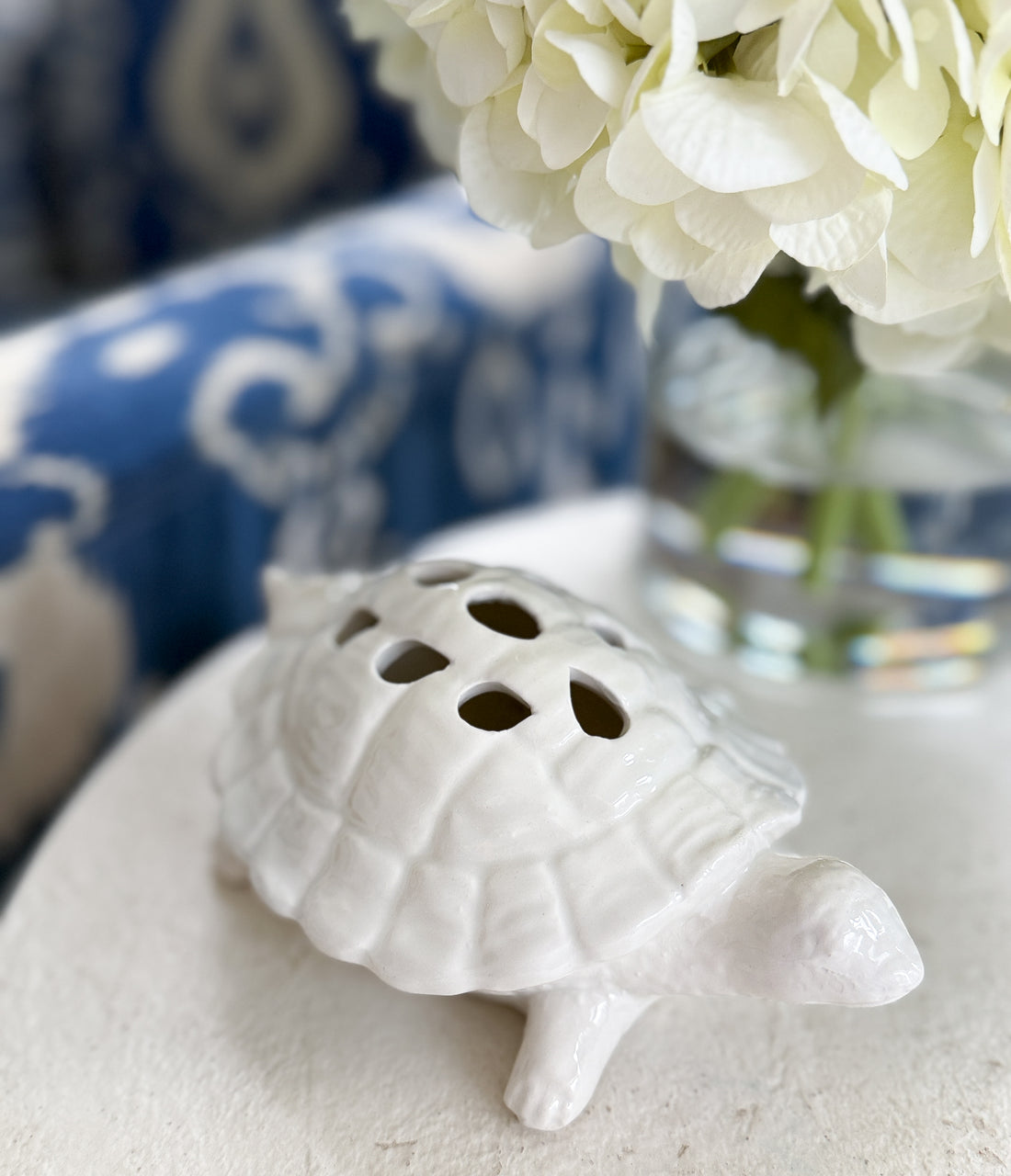 Mottahedeh White Ceramic Turtle Flower Frog