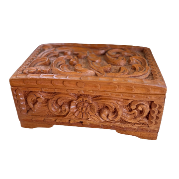 Hand-Carved Wooden Keepsake Box with Velvet Interior